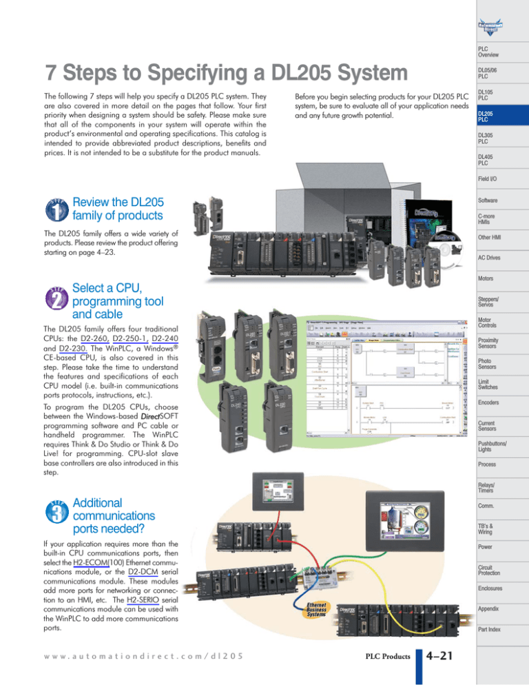 7 Steps to Specifying a DL205 System 7 Steps to Specifying a DL205 System