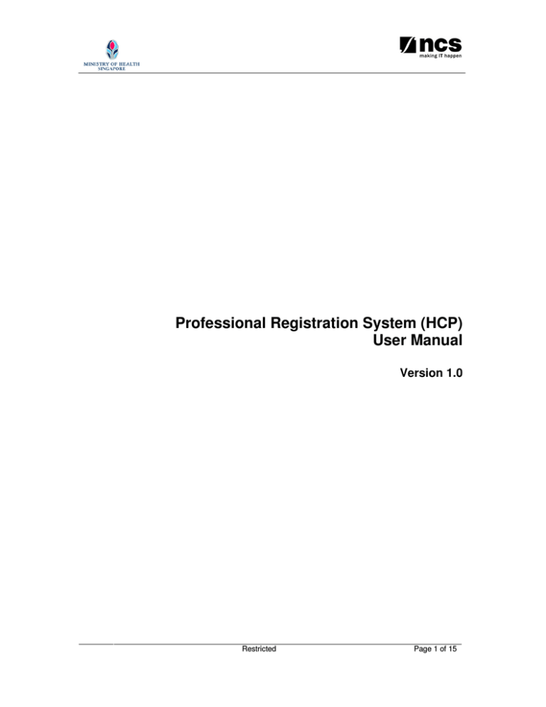 Professional Registration System (HCP) User Manual Professional Registration System (HCP) User Manual