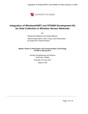 Integration of WirelessHART and STK600 Development Kit for Data Integration of WirelessHART and STK600 Development Kit for Data