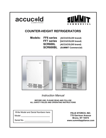 Summit (FF-6L) 5.5 Cu. Ft. Refrigerator w/Lock Operating instructions | Manualzz