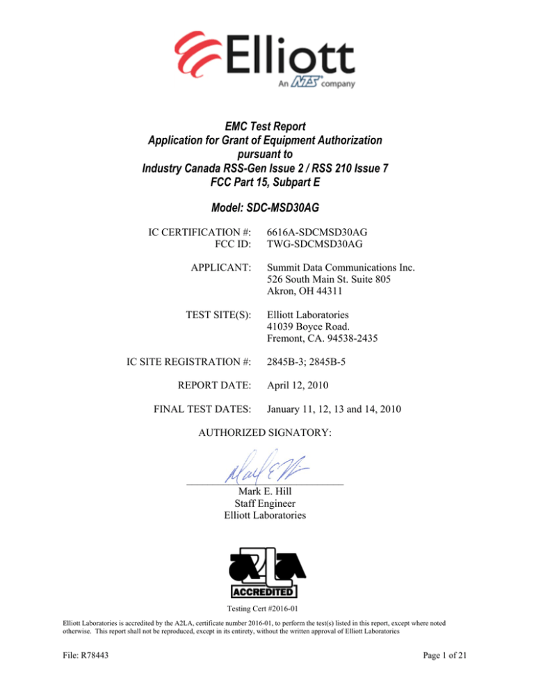 Test Report - Summit Data Communications Test Report - Summit Data Communications