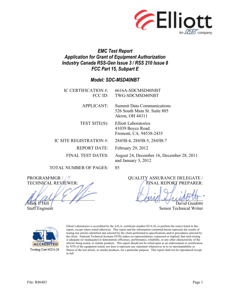 Test Report - Summit Data Communications Test Report - Summit Data Communications