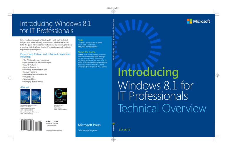 Introducing Windows 8.1 for IT Professionals Introducing Windows 8.1 for IT Professionals