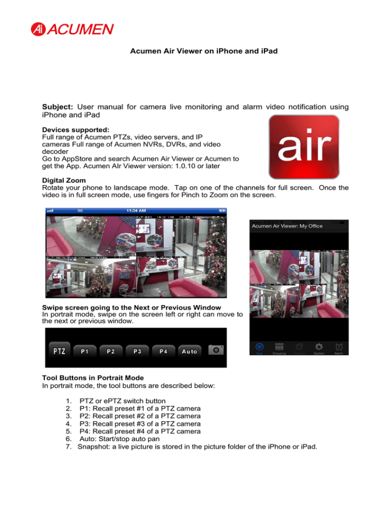 Acumen Air Viewer on iPhone and iPad Subject: User manual for Acumen Air Viewer on iPhone and iPad Subject: User manual for