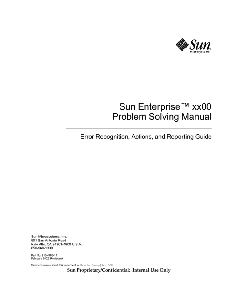 Sun Enterprise™ xx00 Problem Solving Manual Sun Enterprise™ xx00 Problem Solving Manual