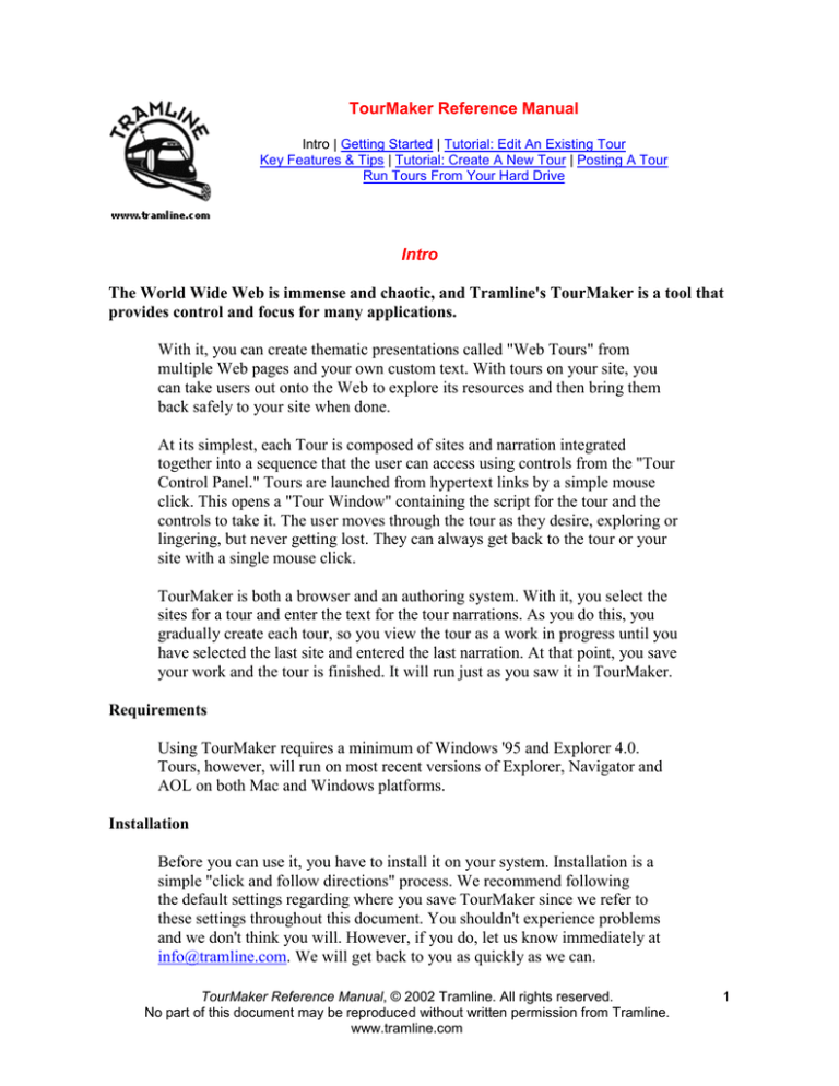 TourMaker Reference Manual Intro The World Wide Web is TourMaker Reference Manual Intro The World Wide Web is