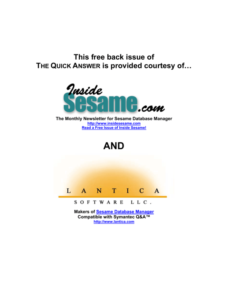 August 2002 - Lantica Software, LLC August 2002 - Lantica Software, LLC