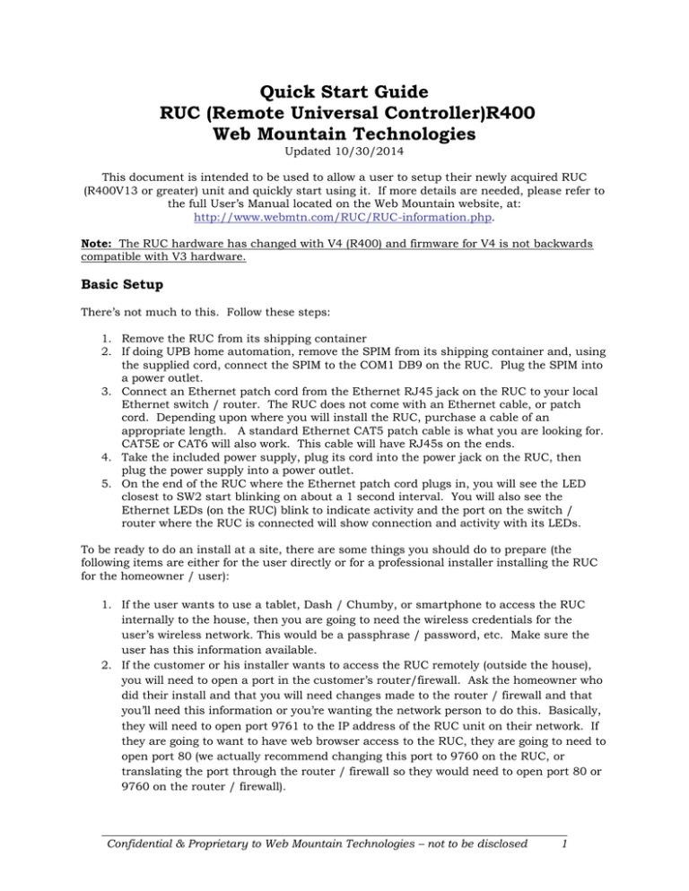 Quick Start Guide RUC (Remote Universal Controller)R400 Web Quick Start Guide RUC (Remote Universal Controller)R400 Web