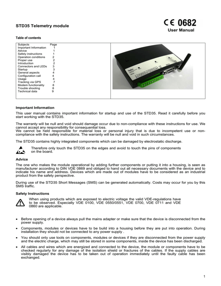 STD35 Telemetry module User Manual STD35 Telemetry module User Manual