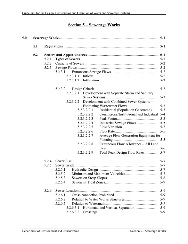 Section 5 – Sewerage Works - Environment and Conservation Section 5 – Sewerage Works - Environment and Conservation