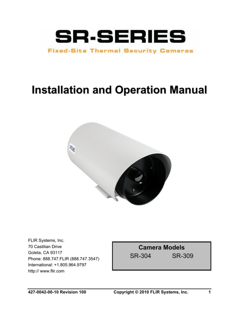Flir SR Series Installation and Operatiors Manual Flir SR Series Installation and Operatiors Manual