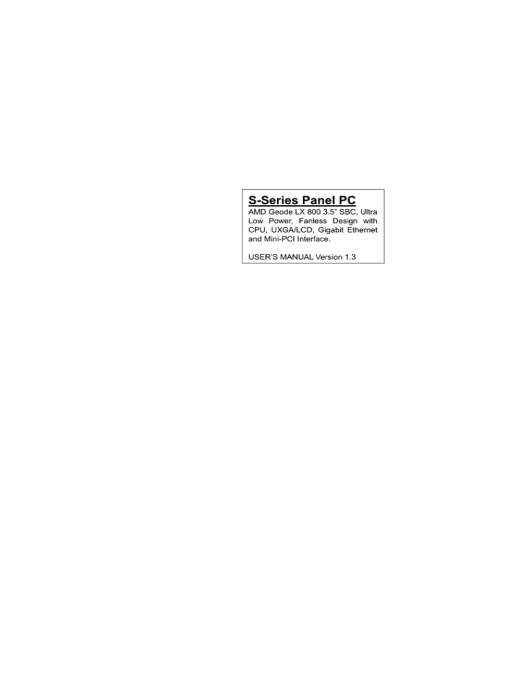 S-Series Panel PC S-Series Panel PC
