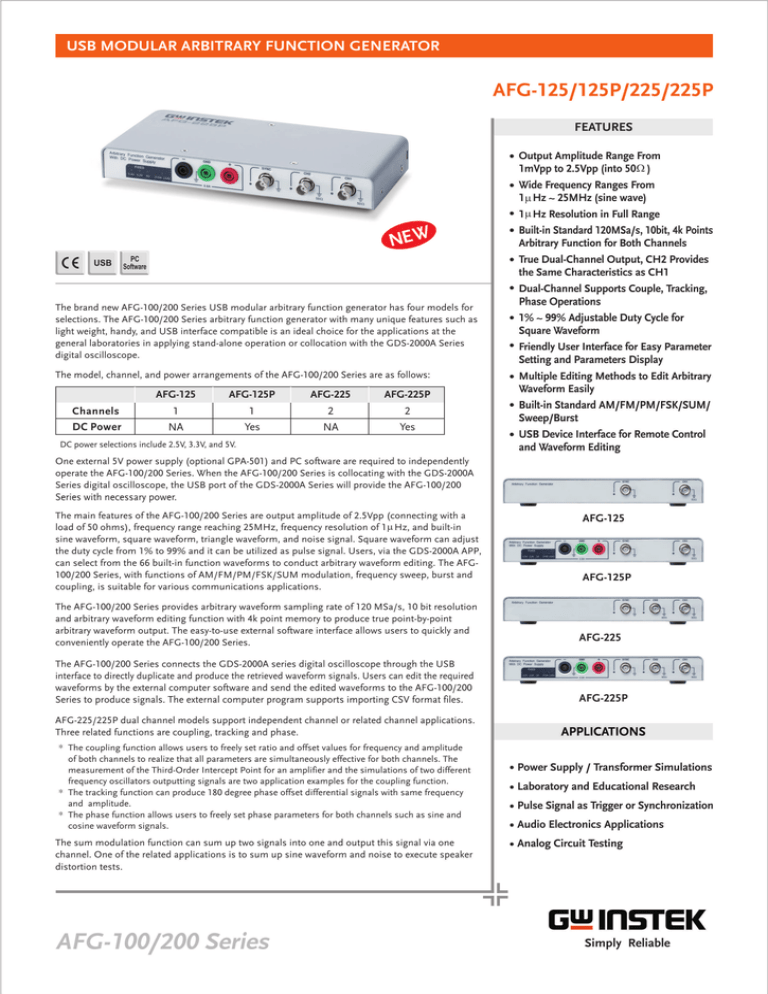 Instek AFG-100/200 series USB Modular Arbitrary Function Generators Instek AFG-100/200 series USB Modular Arbitrary Function Generators