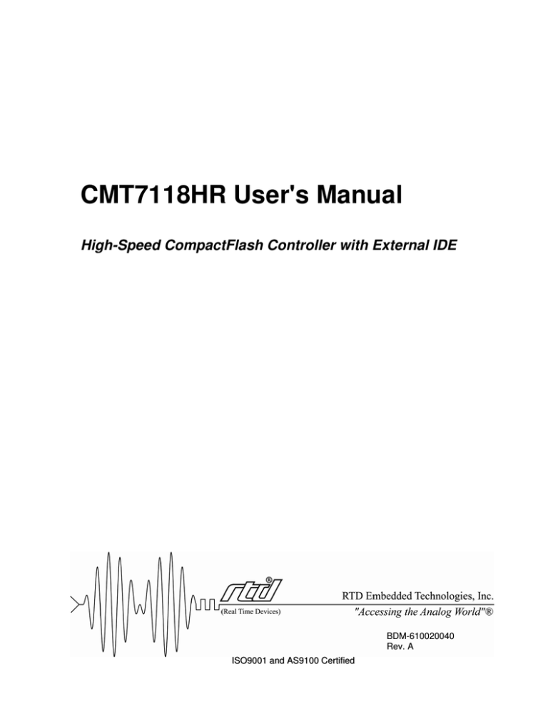 CMT7118HR User`s Manual - RTD Embedded Technologies, Inc. CMT7118HR User`s Manual - RTD Embedded Technologies, Inc.