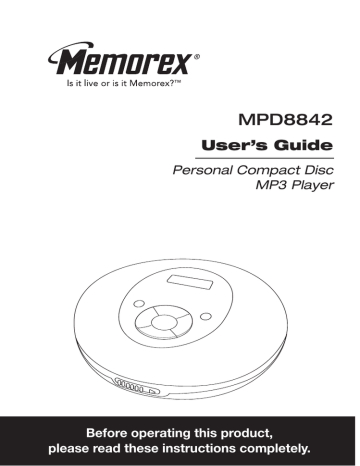 Memorex MPD8842SIL - CD / MP3 Player User manual | Manualzz