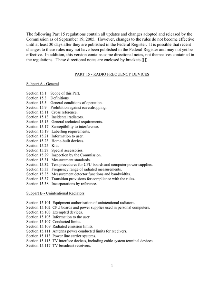 Part 15, RADIO FREQUENCY DEVICES Part 15, RADIO FREQUENCY DEVICES