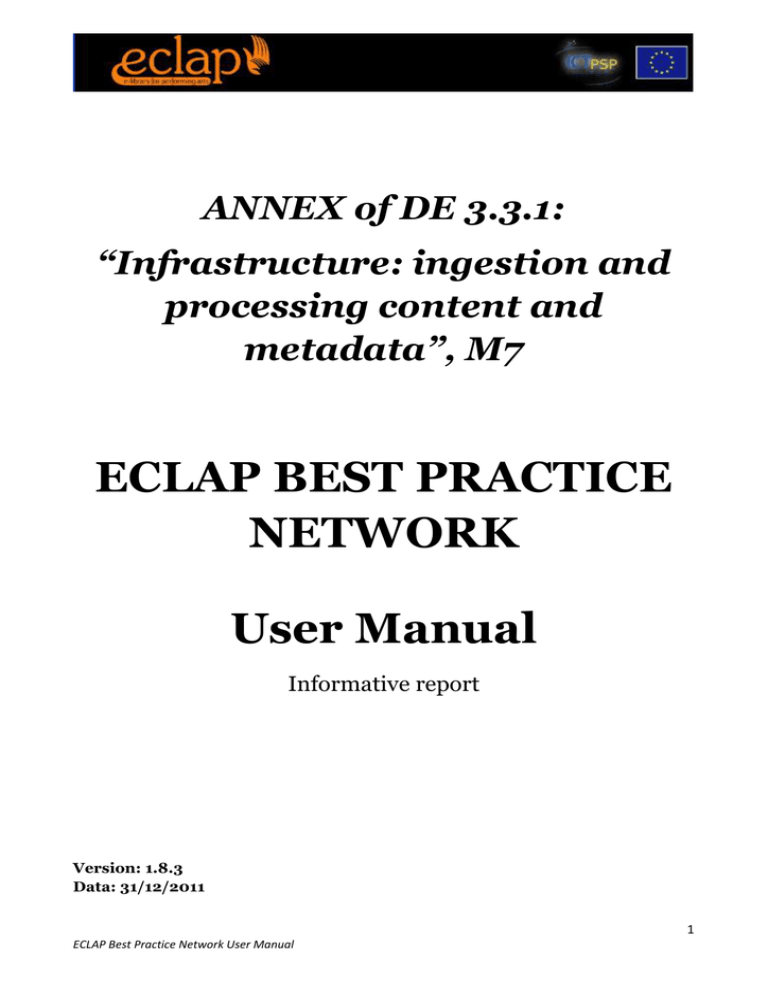 ECLAP BEST PRACTICE NETWORK User Manual ECLAP BEST PRACTICE NETWORK User Manual