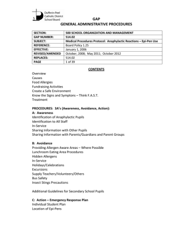 anaphylaxis information - Dufferin-Peel Catholic District School Board anaphylaxis information - Dufferin-Peel Catholic District School Board