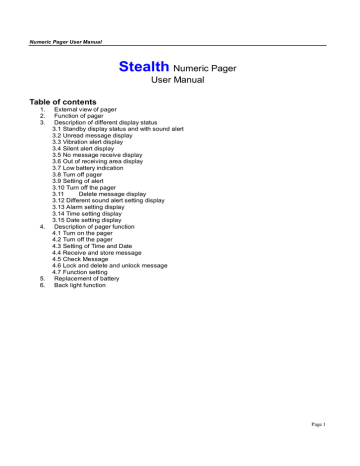 Stealth Numeric Pager User Manual Stealth Numeric Pager User Manual