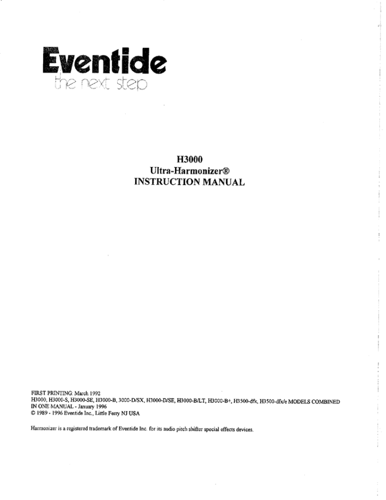 Eventide H3000 Series User manual Eventide H3000 Series User manual