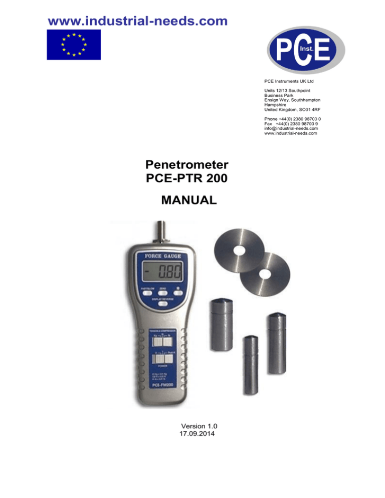 User manual for the PCE-PTR 200 Penetrometer User manual for the PCE-PTR 200 Penetrometer