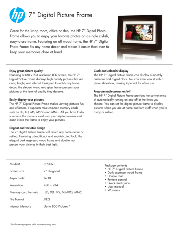 HP df730v1 Digital Picture Frame Product information HP df730v1 Digital Picture Frame Product information