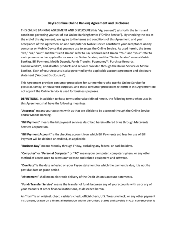 BayFedOnline Online Banking Agreement and Disclosure BayFedOnline Online Banking Agreement and Disclosure