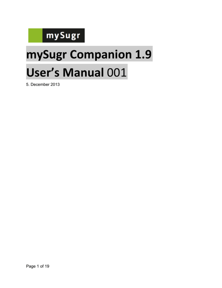 mySugr Companion 1.9 User`s Manual 001 mySugr Companion 1.9 User`s Manual 001