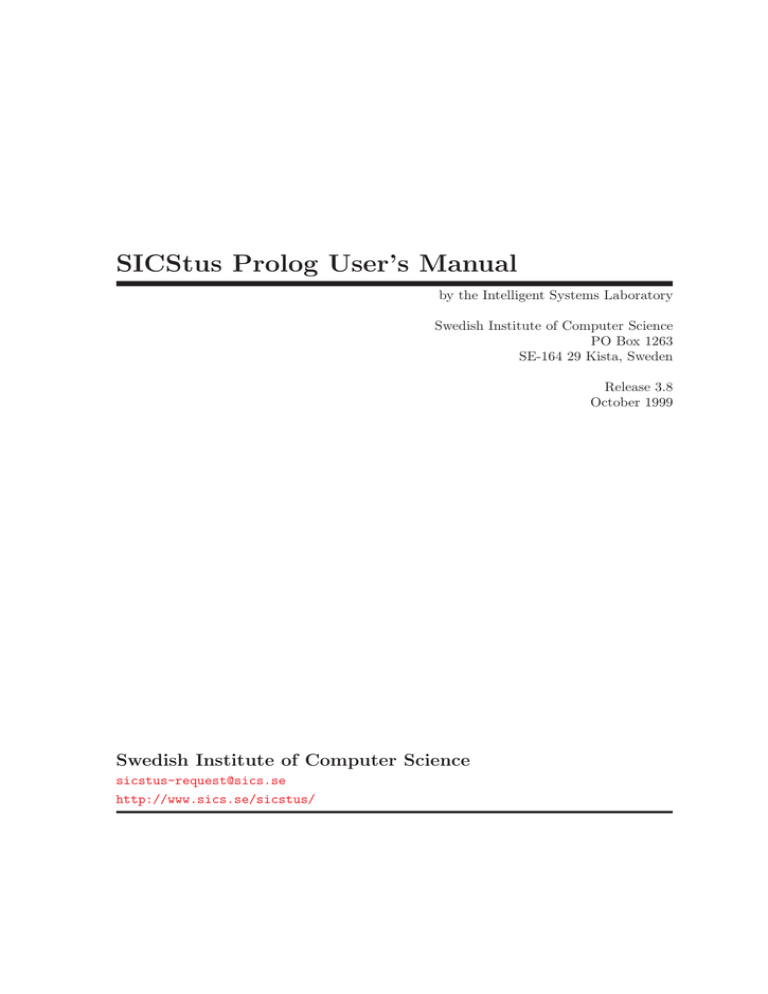 SICStus Prolog User`s Manual SICStus Prolog User`s Manual