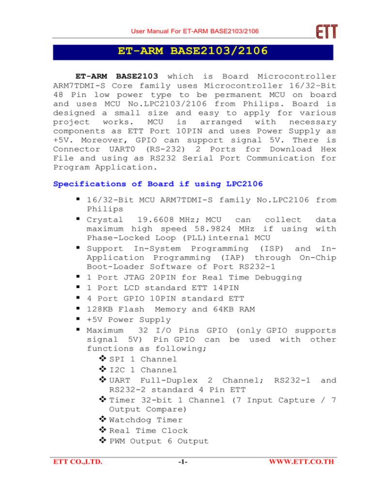 User Manual For ET-ARM BASE2103/2106 User Manual For ET-ARM BASE2103/2106