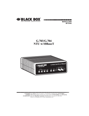 Black Box G.703/G.704 NTU w/10BaseT User Manual | Manualzz