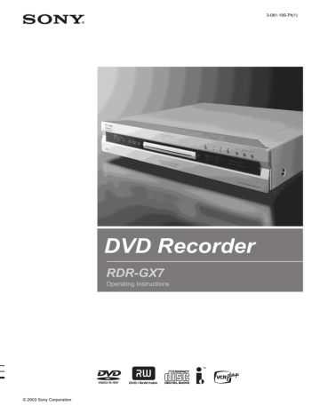 Sony RDRGX7 DVD Recorder Operating instructions | Manualzz