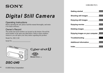 Sony DSC-U40, Cyber Shot DSC-U40 Operating instructions Sony DSC-U40, Cyber Shot DSC-U40 Operating instructions
