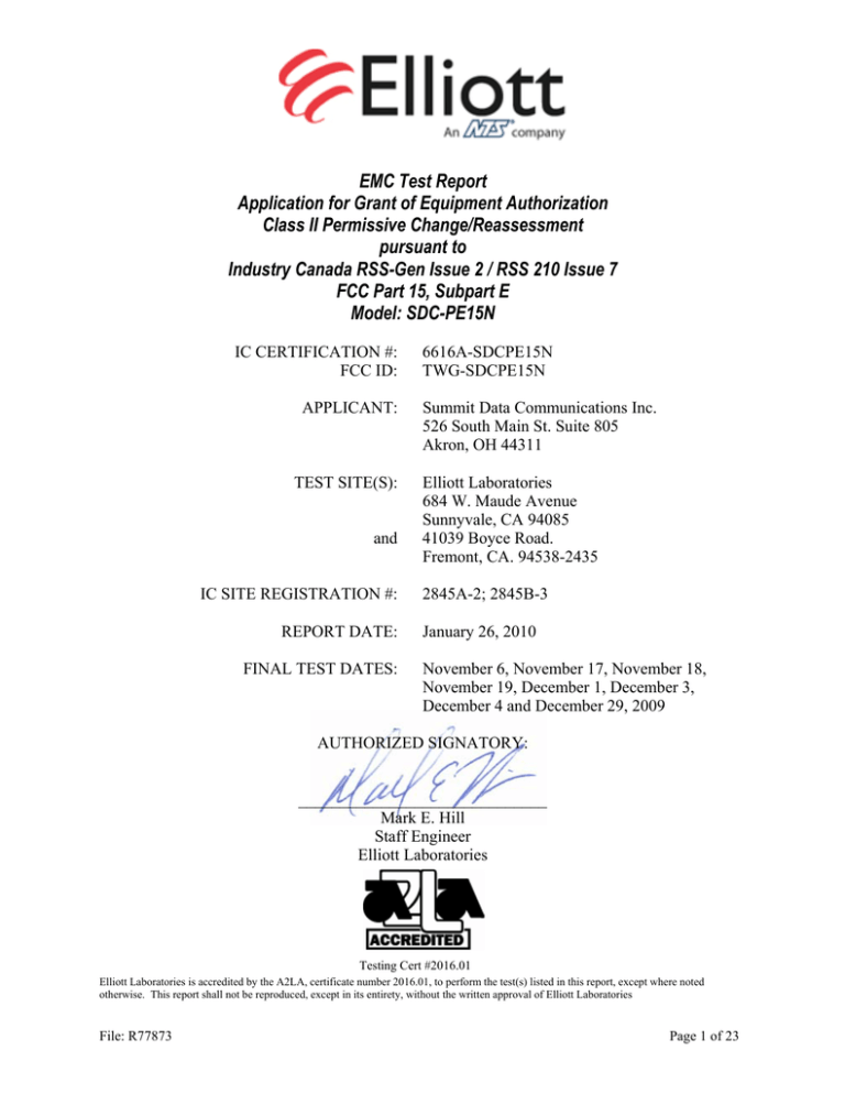 Test Report - Summit Data Communications Test Report - Summit Data Communications