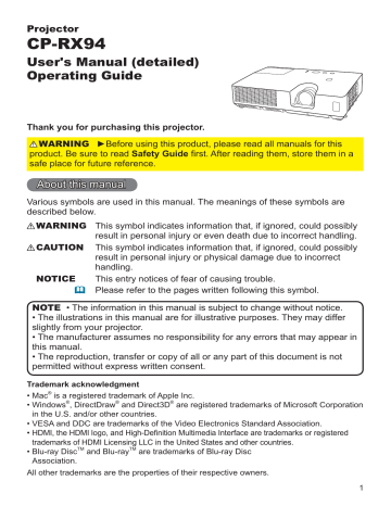 Hitachi Innovate CP-RX93 User manual | Manualzz Hitachi Innovate CP-RX93 User manual | Manualzz