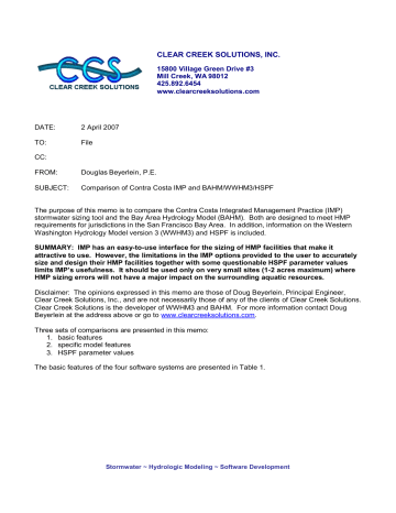 Contra Costa IMP Review Memo Contra Costa IMP Review Memo