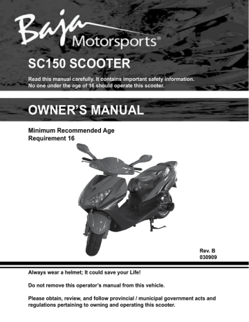 Baja motorsports SC150 Scooter Owner's Manual | Manualzz