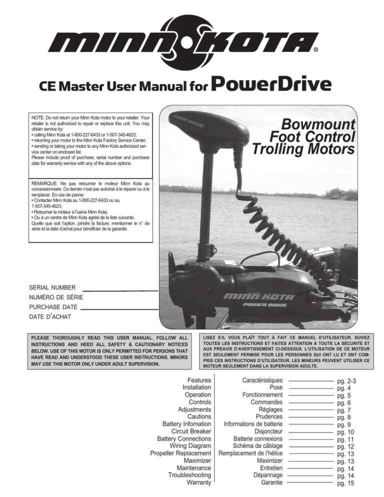 Bowmount Foot Control Trolling Motors CE Master User Manual for Bowmount Foot Control Trolling Motors CE Master User Manual for
