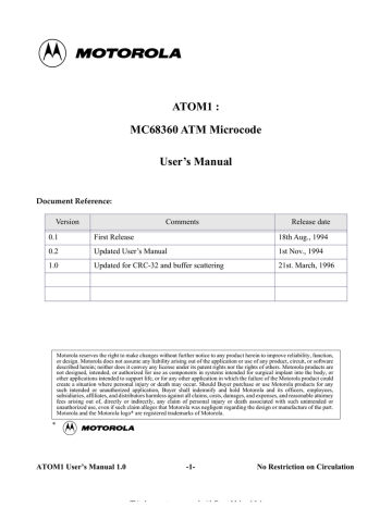 ATOM1 : MC68360 ATM Microcode User`s Manual ATOM1 : MC68360 ATM Microcode User`s Manual