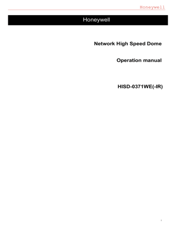 Honeywell HISD-2201WE-IR Operation Manual | Manualzz