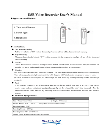 Sharper Image USB Discreet Voice Recorder Product Manual | Manualzz