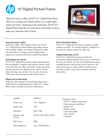 HP df1010v1 Digital Picture Frame Product information HP df1010v1 Digital Picture Frame Product information