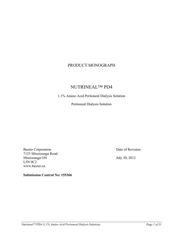 NUTRINEAL™ PD4 [1.1% Amino Acid Peritoneal Dialysis NUTRINEAL™ PD4 [1.1% Amino Acid Peritoneal Dialysis
