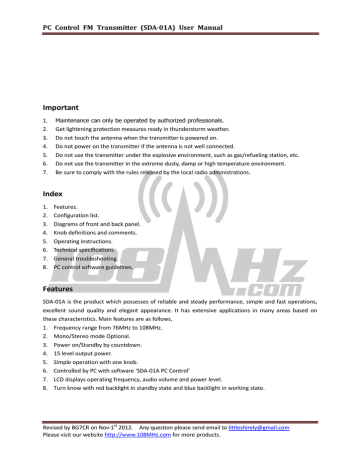 FM transmitter SDA-01A User Manual | Manualzz