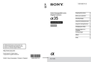 Sony SLT-A35, α 35 Instructions Sony SLT-A35, α 35 Instructions