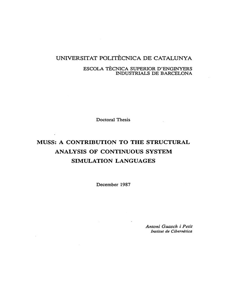 universitat politecnica de catalunya muss: a contribution to the universitat politecnica de catalunya muss: a contribution to the