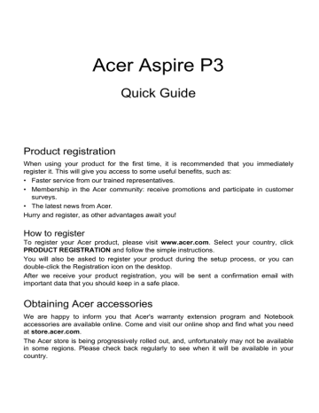 Acer Aspire P3-131, Aspire P3-171 Quick start guide Acer Aspire P3-131, Aspire P3-171 Quick start guide