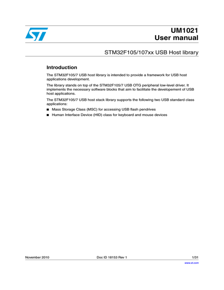 STM32F105/7 USB host library STM32F105/7 USB host library