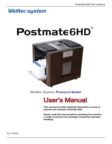 User`s Manual - PressureSeal Machines User`s Manual - PressureSeal Machines