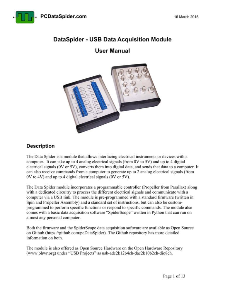 DataSpider - USB Data Acquisition Module User Manual DataSpider - USB Data Acquisition Module User Manual